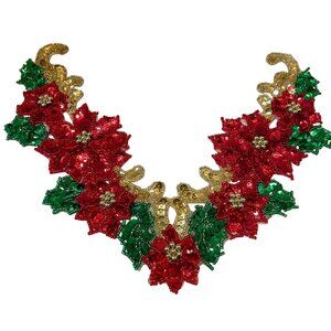 Handmade Sequin Magic Poinsettia Collar and Heart Note, Stars and Leaf Gold Red